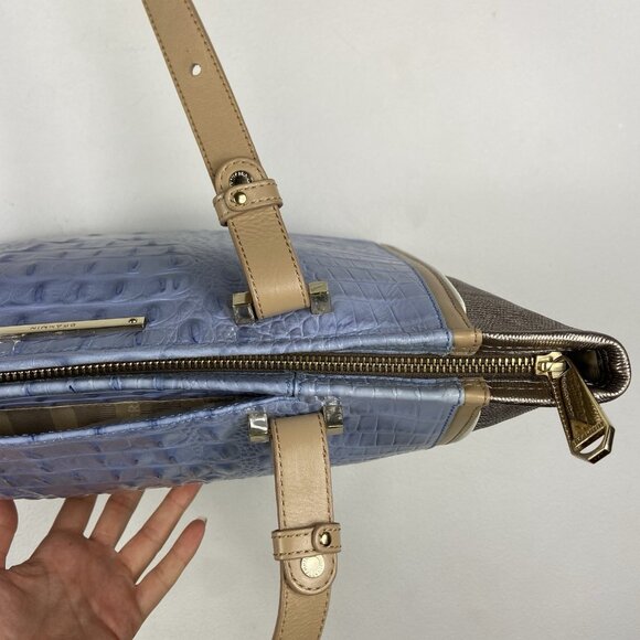 BRAHMIN Medium Arno Satchel Tote Leather Bag Lilac Periwinkle Silver - Picture 11 of 16